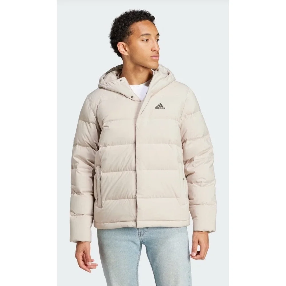 Adidas Helionic Hoody Down Coat Padded Cream Beige Jacket Top Coat HY3934 Mens M